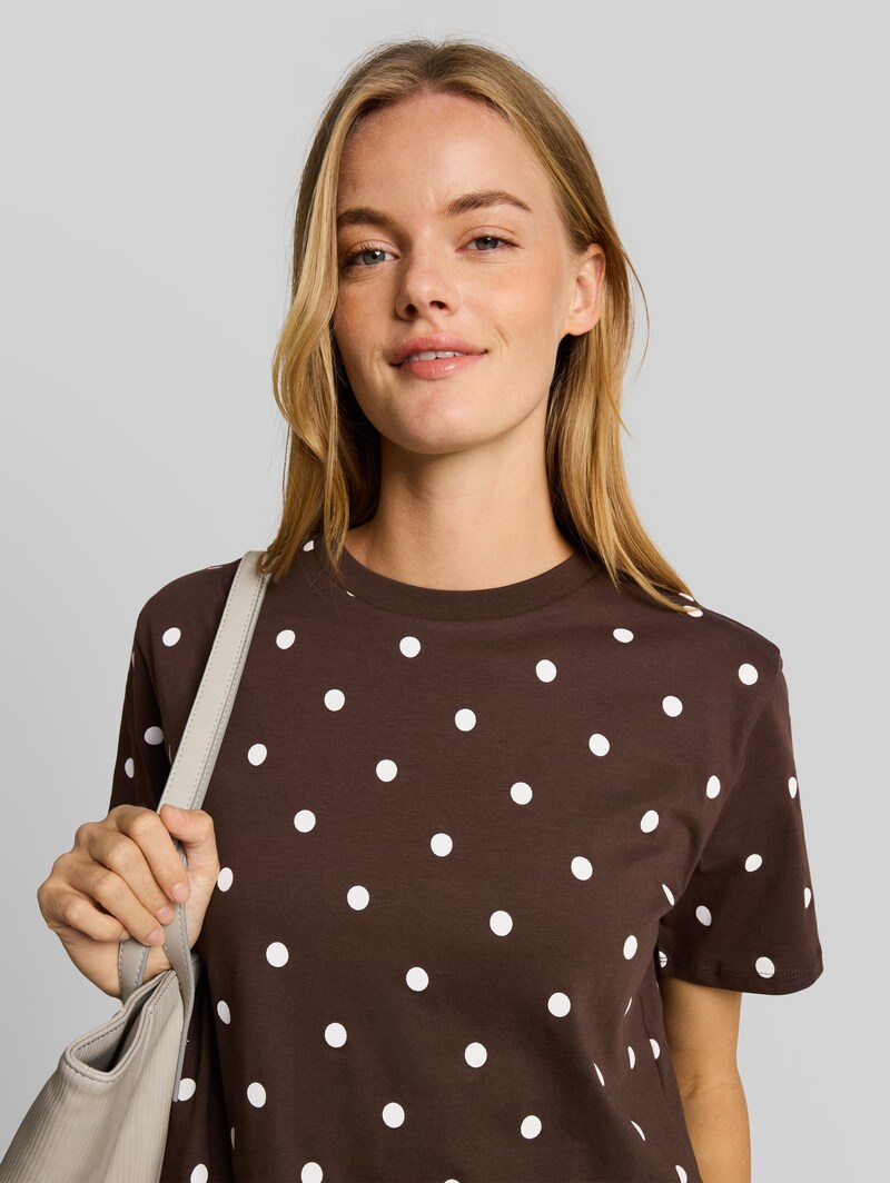 Tom Tailor Boxy Fit T-Shirt mit Punkten - Dark Brown White Dot