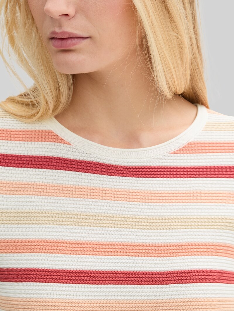 Tom Tailor Strickpullover aus Baumwolle - Peachy Knit Stripe Design
