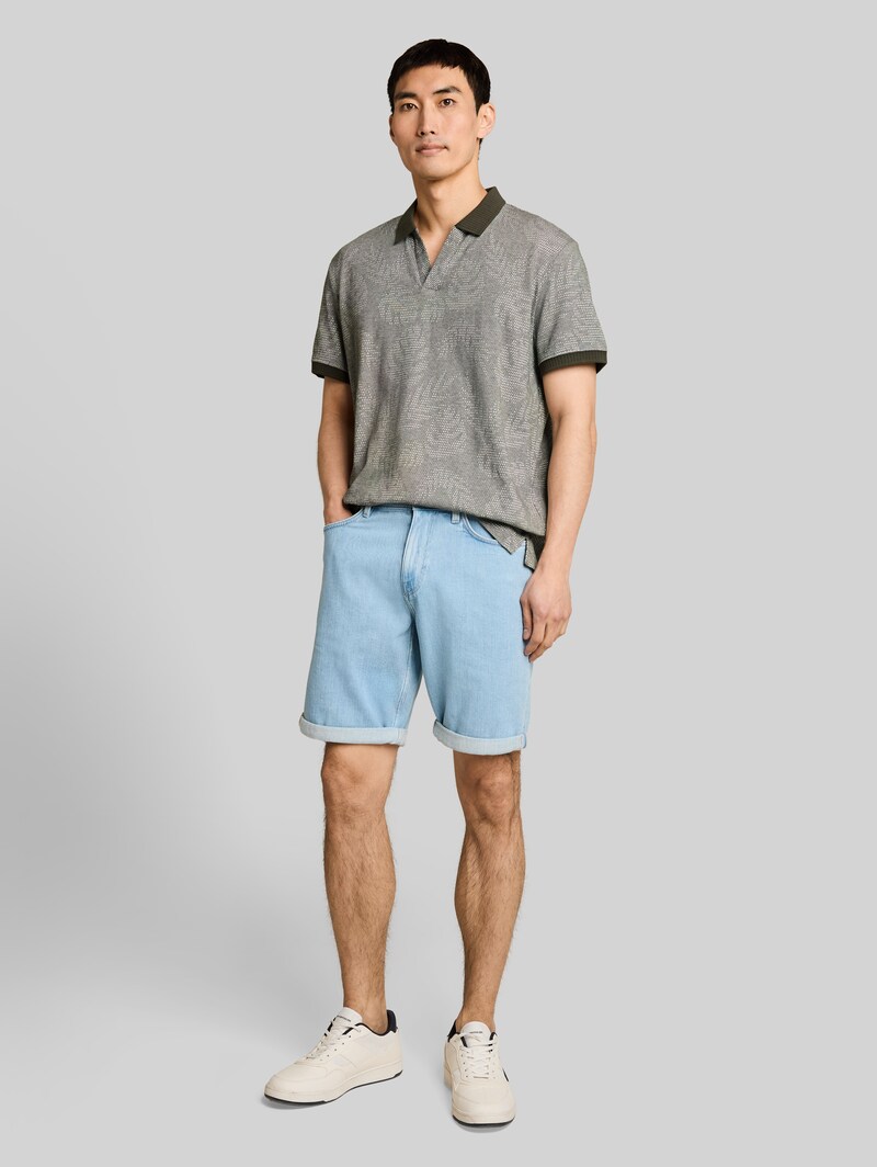 Tom Tailor Jacquard Poloshirt mit Muster - Green Leaf Jacquard Design