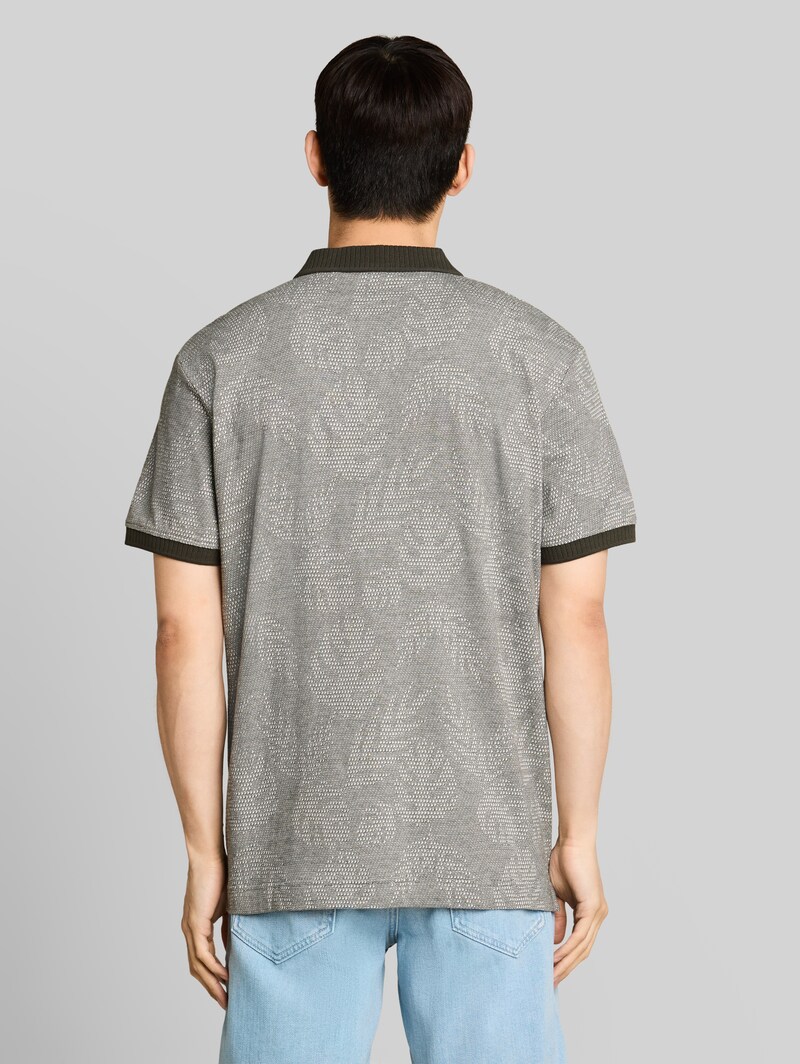 Tom Tailor Jacquard Poloshirt mit Muster - Green Leaf Jacquard Design