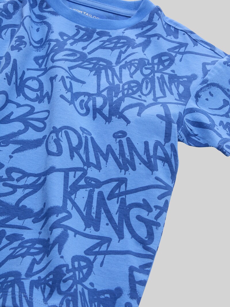Tom Tailor Oversize T-Shirt mit Allover-Print - Blue Shaded Spray Design
