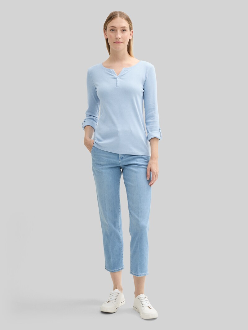 Tom Tailor Langarmshirt mit Turn-Up-Funktion - Light Fjord Blue White Stripe