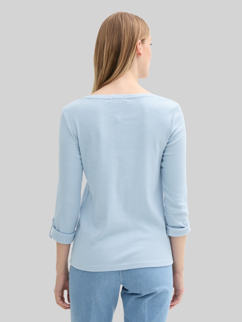 Tom Tailor Langarmshirt mit Turn-Up-Funktion - Light Fjord Blue White Stripe