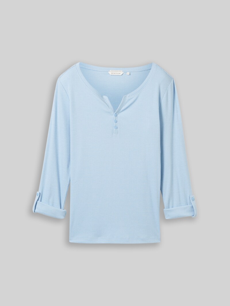 Tom Tailor Langarmshirt mit Turn-Up-Funktion - Light Fjord Blue White Stripe