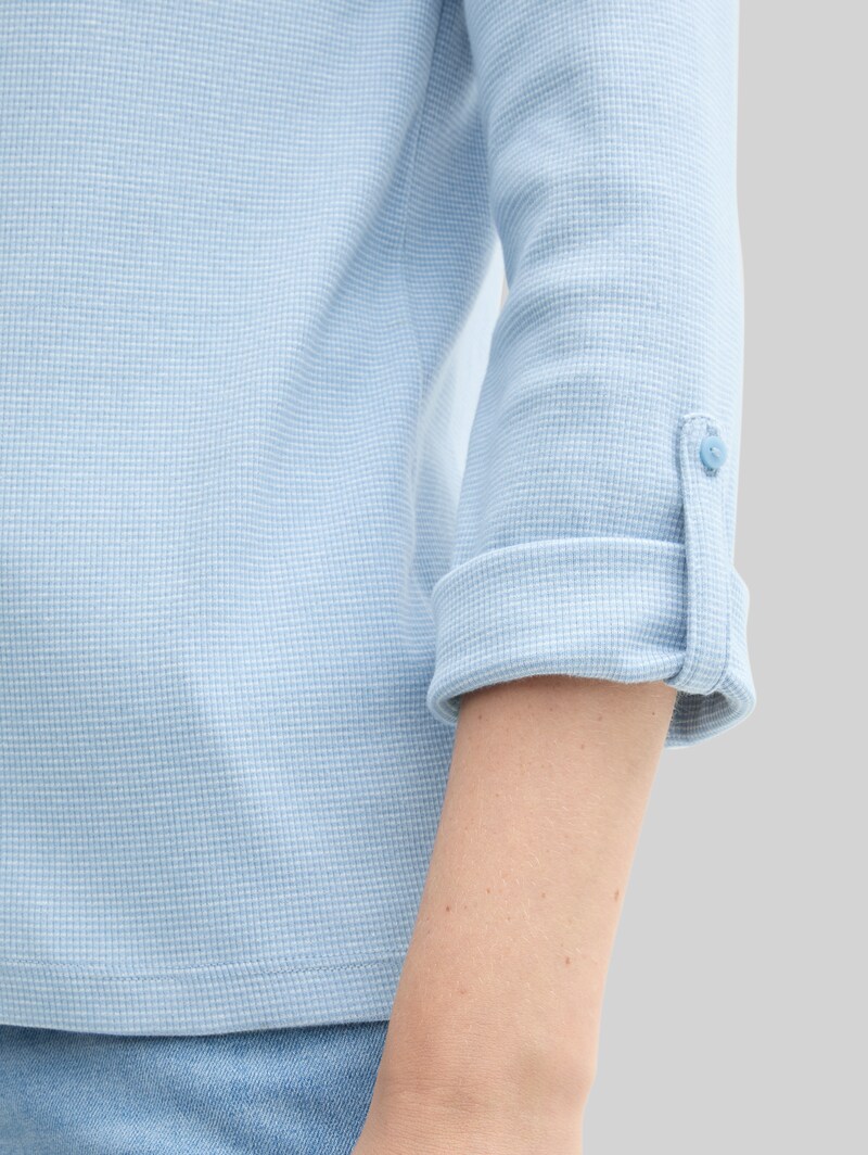 Tom Tailor Langarmshirt mit Turn-Up-Funktion - Light Fjord Blue White Stripe