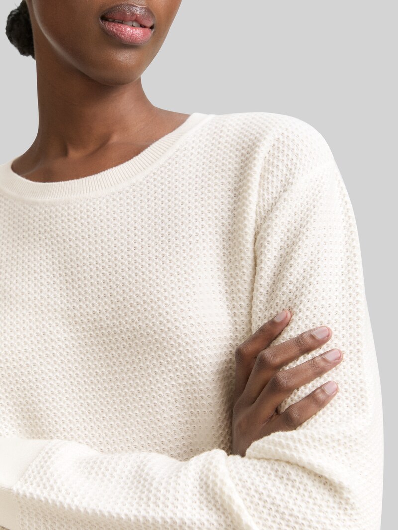 Tom Tailor Strickpullover mit Rundhalsausschnitt - Off White