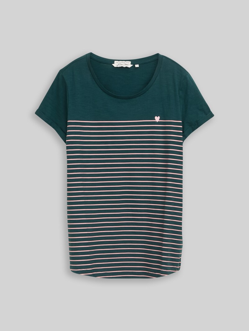Tom Tailor Gestreiftes T-Shirt - Green Rose Stripe