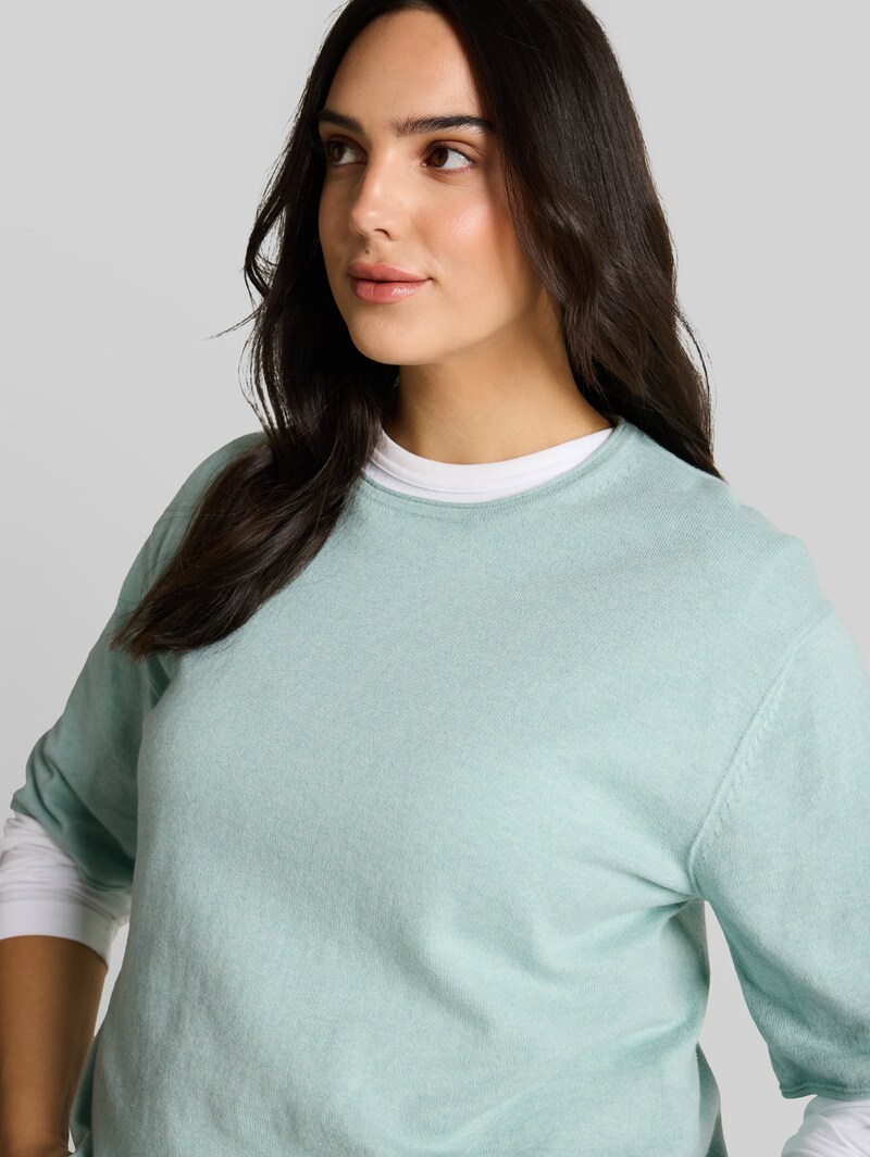 Tom Tailor Plus Size - Loose Fit Strickpullover mit Kaschmir-Anteil - Blue Haze Melange