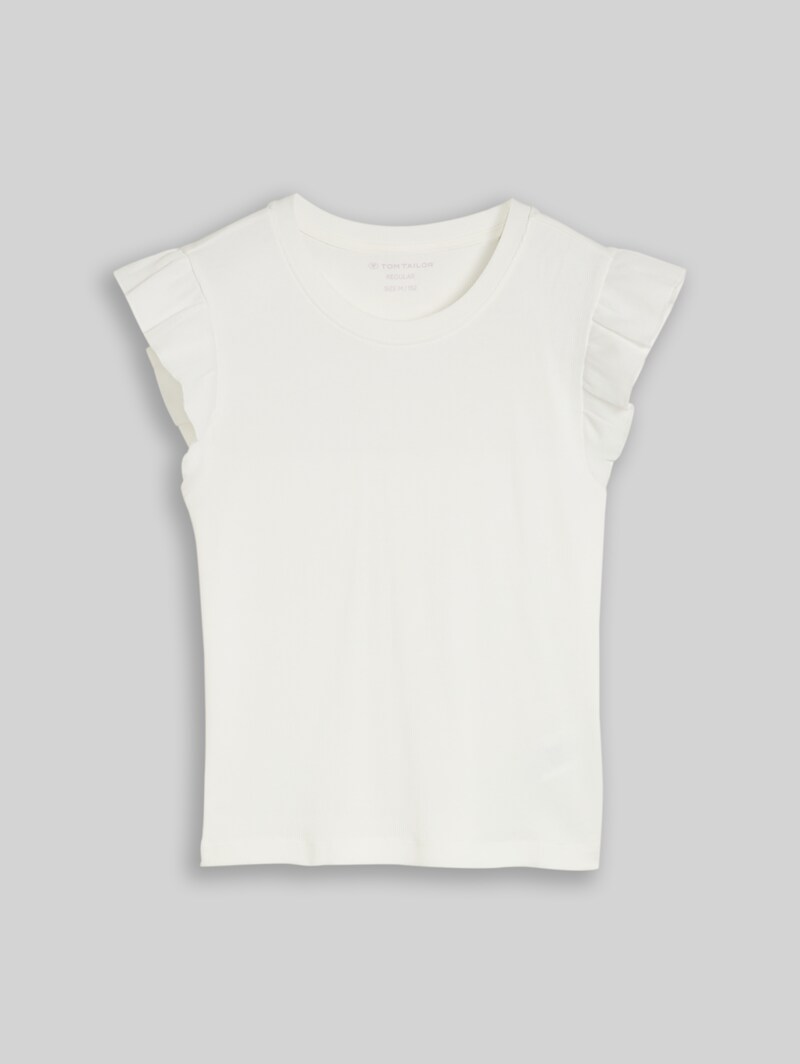 Tom Tailor Ripp Top mit Volant - Whisper White