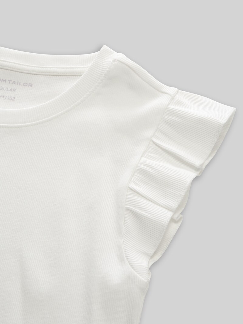 Tom Tailor Ripp Top mit Volant - Whisper White