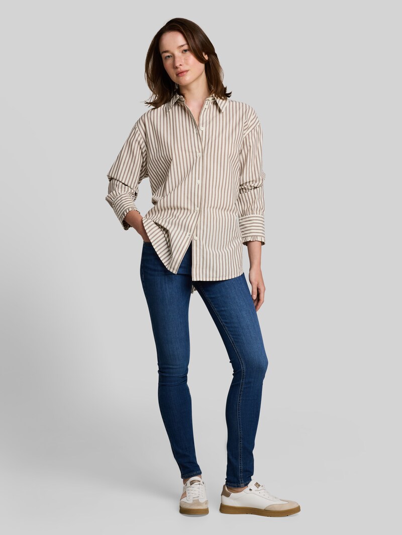 Tom Tailor Oversize Hemdbluse mit Streifenmuster - Off White Brown Beige Stripe