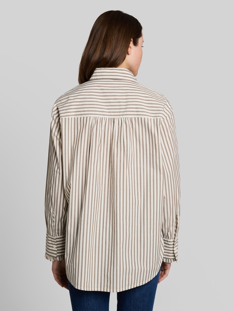 Tom Tailor Oversize Hemdbluse mit Streifenmuster - Off White Brown Beige Stripe