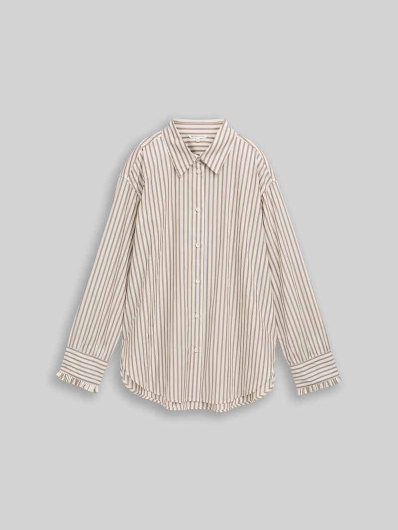 Tom Tailor Oversize Hemdbluse mit Streifenmuster - Off White Brown Beige Stripe