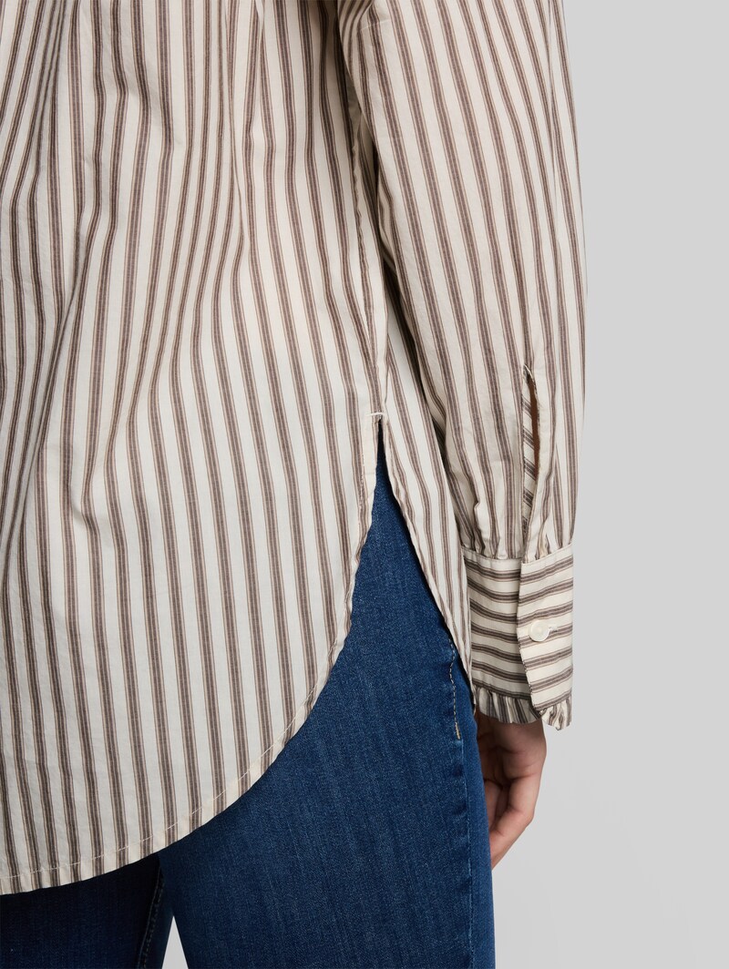Tom Tailor Oversize Hemdbluse mit Streifenmuster - Off White Brown Beige Stripe