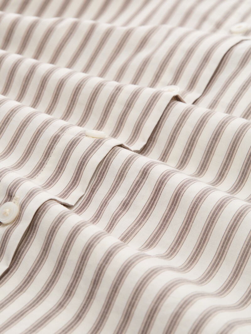 Tom Tailor Oversize Hemdbluse mit Streifenmuster - Off White Brown Beige Stripe