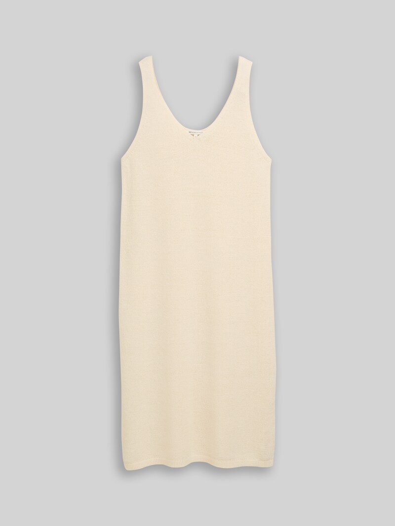 Tom Tailor Loose Fit Strickkleid mit V-Ausschnitt - Dove White