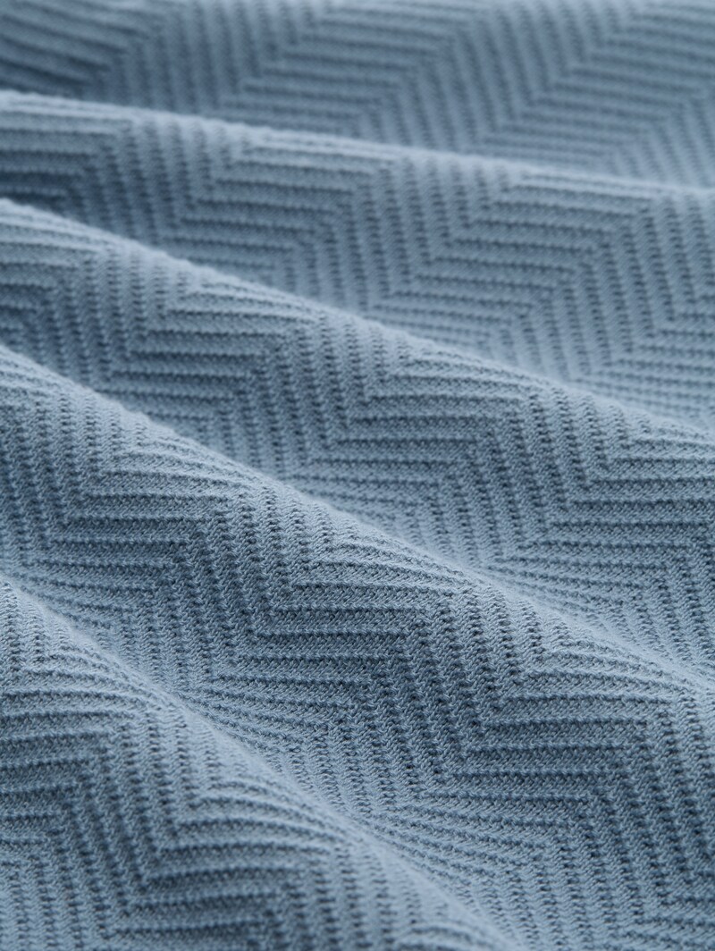 Tom Tailor Troyer Strickpullover mit Fischgrät-Struktur - Faded Denim Blue