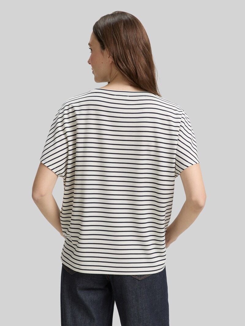 Tom Tailor T-Shirt mit Streifenmuster - Offwhite Navy Tee Stripe