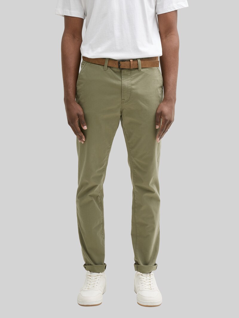 Tom Tailor Slim Chino Hose mit Gürtel - Tree Moss Green