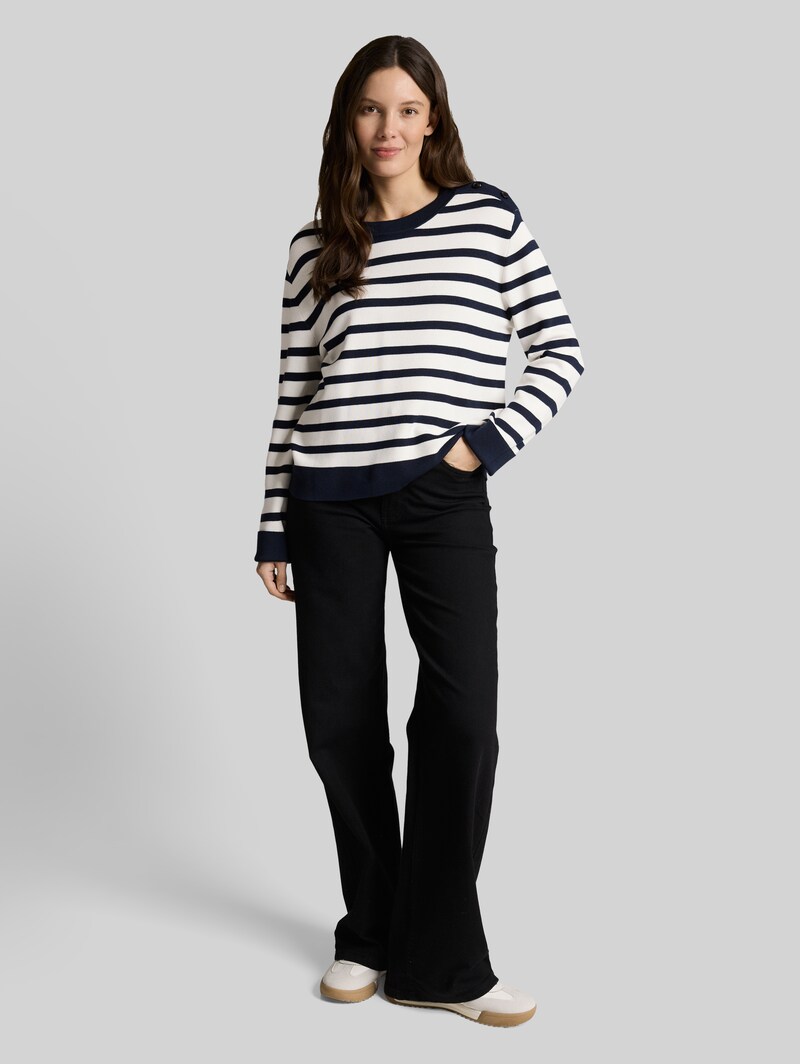 Tom Tailor Strickpullover mit Streifenmuster - White Sky Blue Knit Stripe