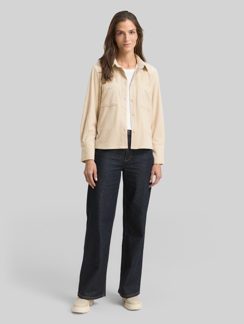 Tom Tailor Loose Fit Cordbluse - Sand Stone Beige