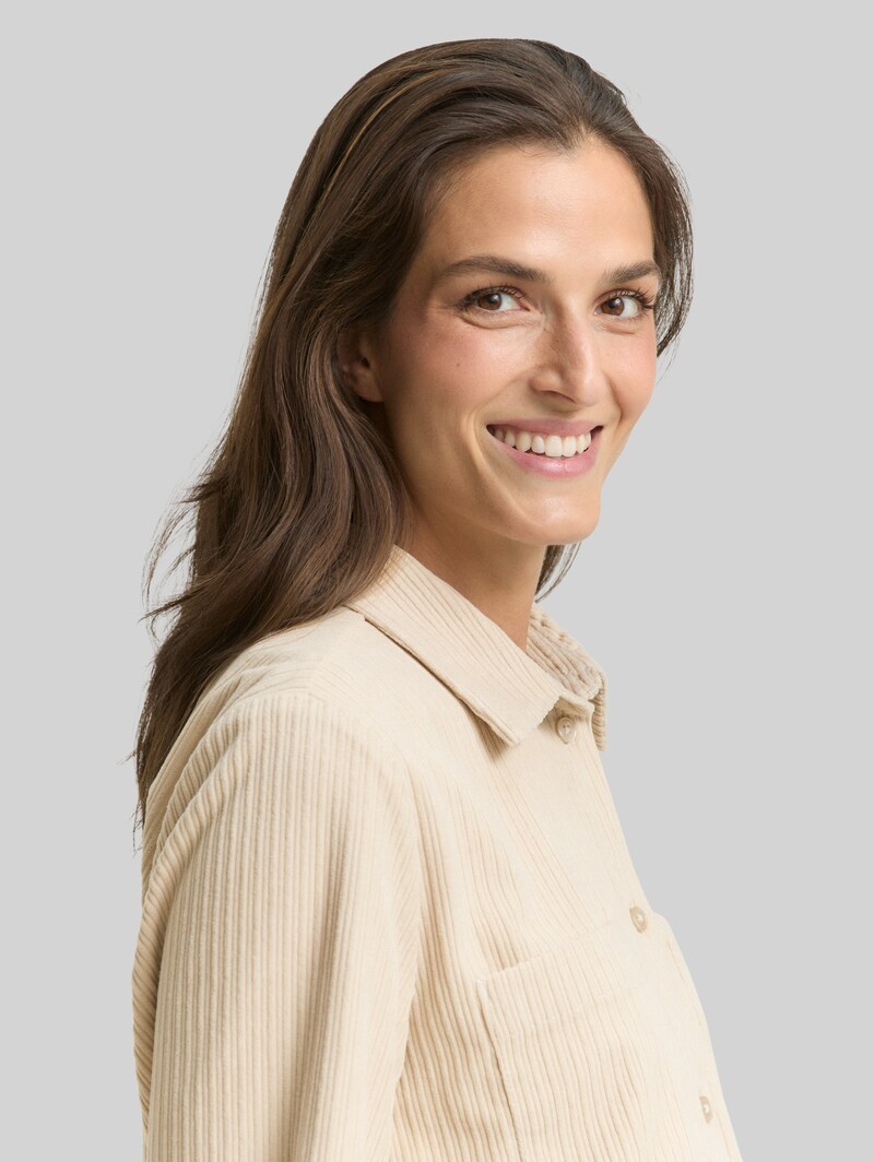 Tom Tailor Loose Fit Cordbluse - Sand Stone Beige