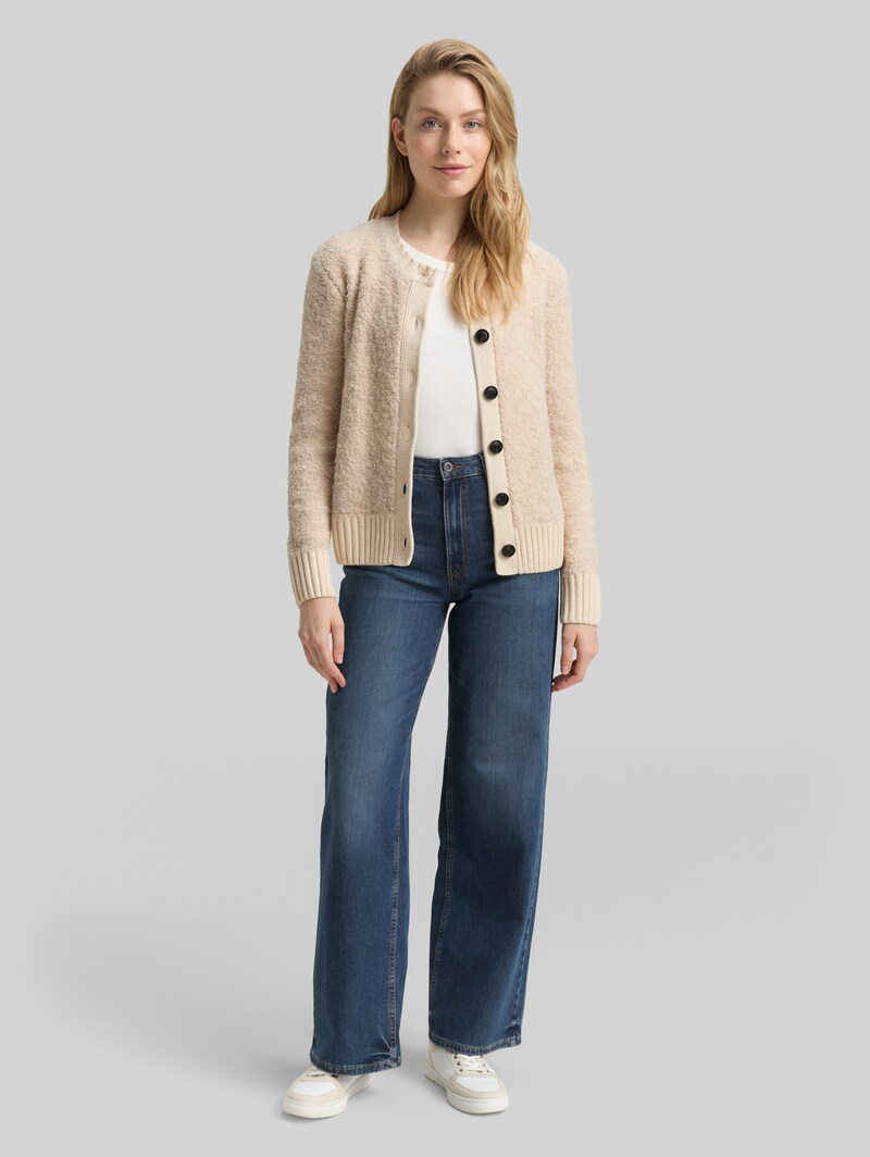 Tom Tailor Bouclé Cardigan mit Wollanteil - Sand Stone Beige Melange