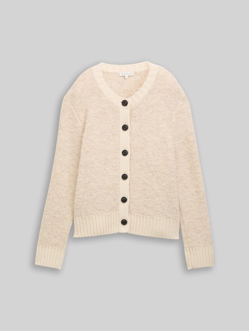 Tom Tailor Bouclé Cardigan mit Wollanteil - Sand Stone Beige Melange