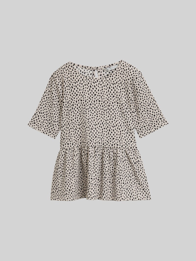 Tom Tailor Jacquard T-Shirt mit Peplum - Beige Black Dotted Print