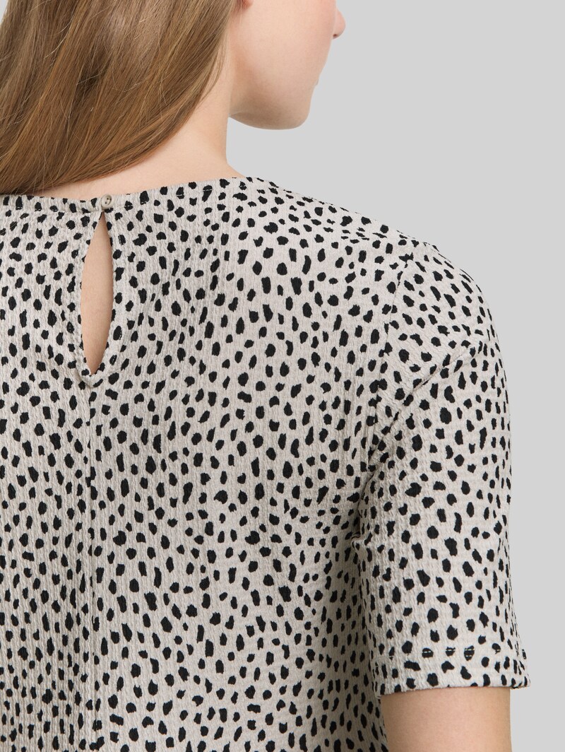 Tom Tailor Jacquard T-Shirt mit Peplum - Beige Black Dotted Print