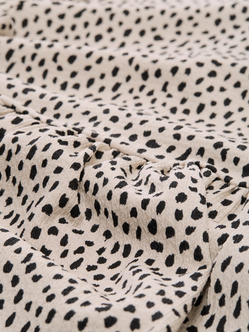 Tom Tailor Jacquard T-Shirt mit Peplum - Beige Black Dotted Print