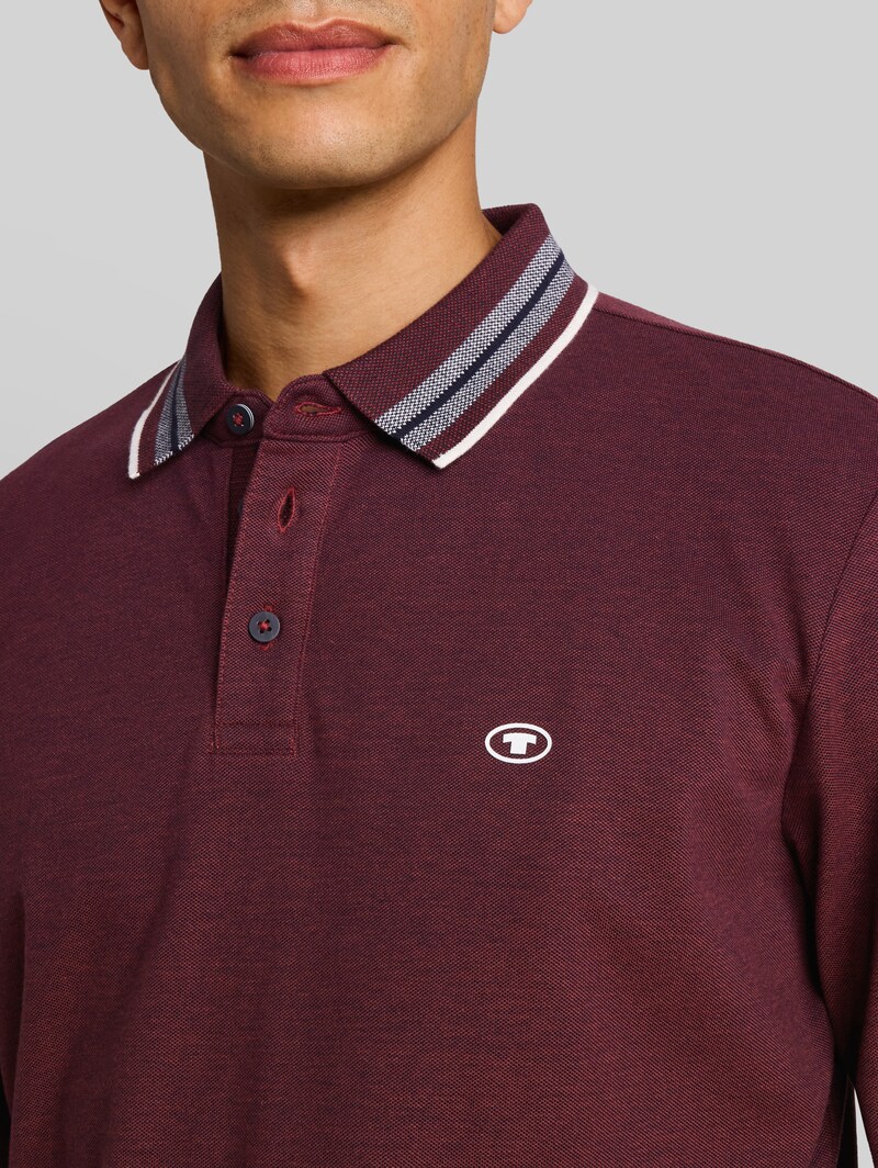 Tom Tailor Langarm Piqué Poloshirt mit Logo-Print - Pear Red Navy Two Tone