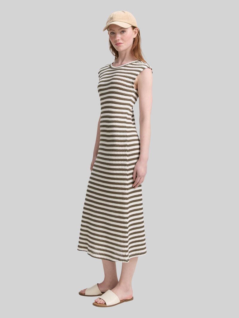 Tom Tailor Midi-Kleid mit Streifenmuster - Olive White Stripe