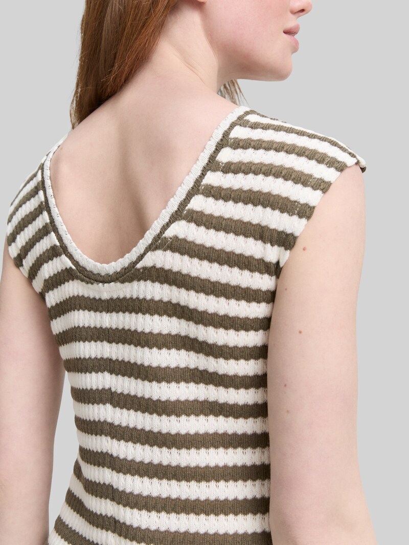 Tom Tailor Midi-Kleid mit Streifenmuster - Olive White Stripe