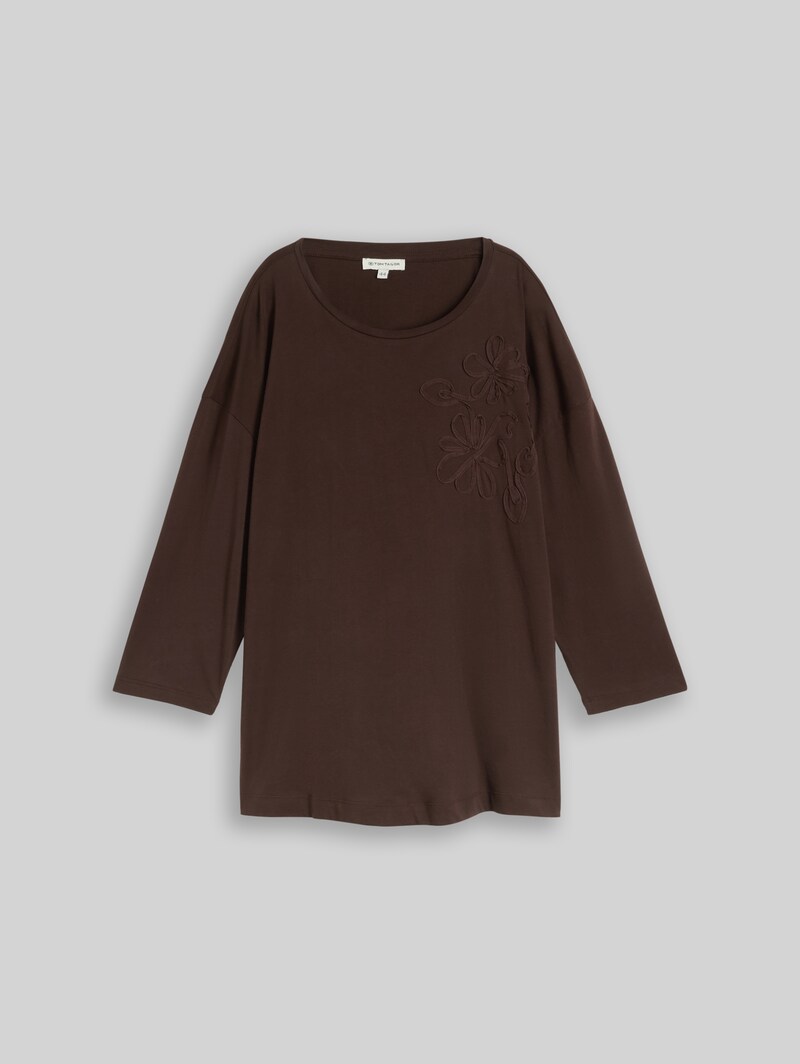 Tom Tailor Plus Size - Loose Fit T-Shirt mit Blumen-Applikation - Java Dark Brown