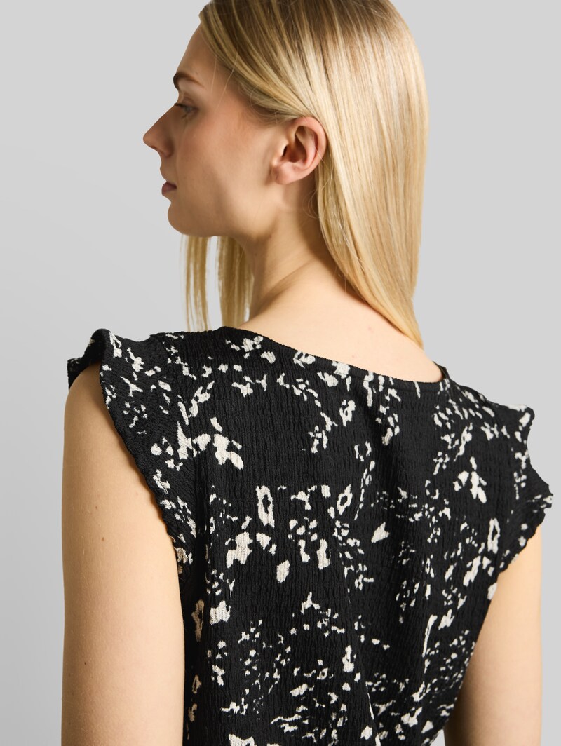 Tom Tailor Loose Fit Crinkle Top mit Volants - Black White Flower Print