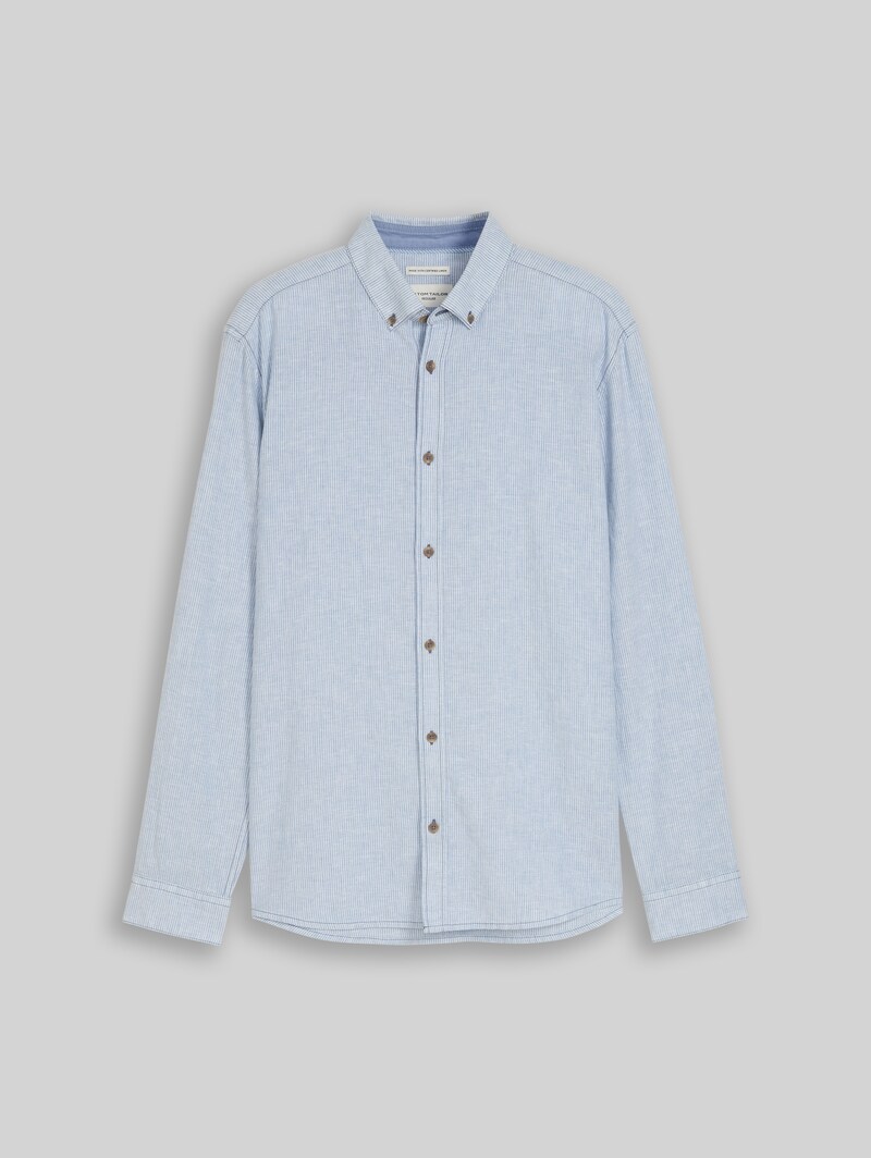 Tom Tailor Regular Fit Hemd mit Leinenanteil - Bleeched Blue White Stripe
