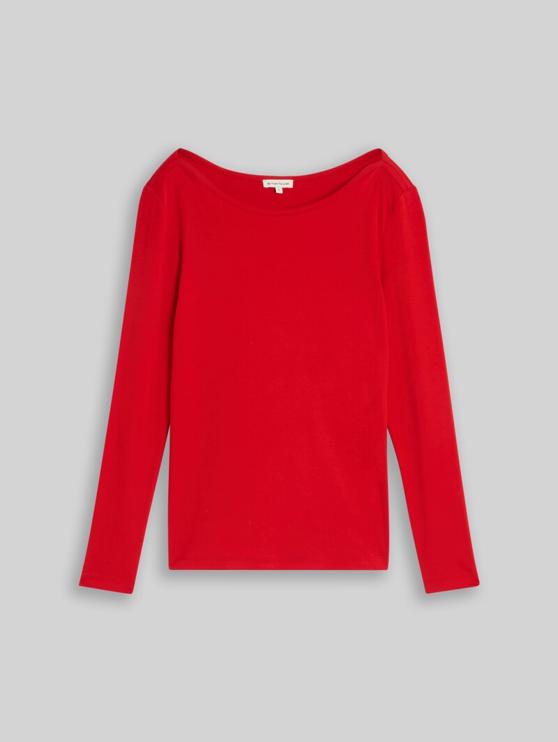 Tom Tailor Slim Fit Langarmshirt mit U-Boot-Ausschnitt - Soft Scarlet Red