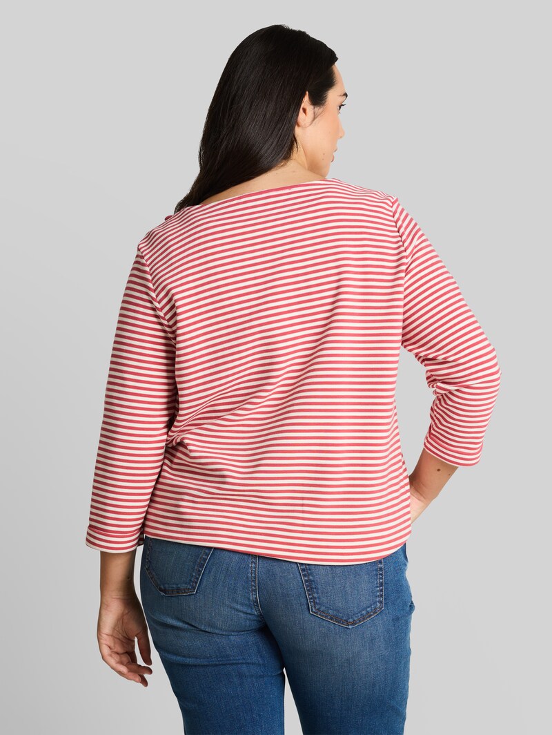 Tom Tailor Plus Size - Langarmshirt mit Knopf-Details - Pink Offwhite Regular Stripe