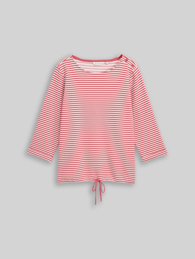 Tom Tailor Plus Size - Langarmshirt mit Knopf-Details - Pink Offwhite Regular Stripe