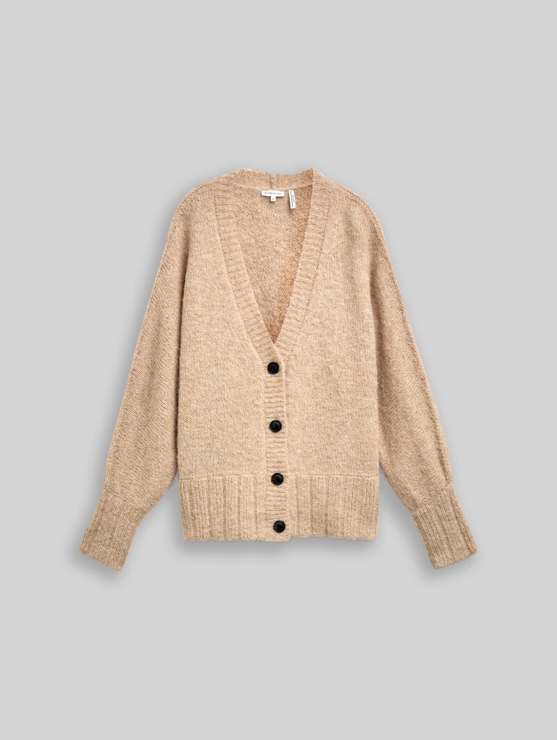 Tom Tailor Oversize Cardigan mit Wollanteil - Sand Stone Beige Melange