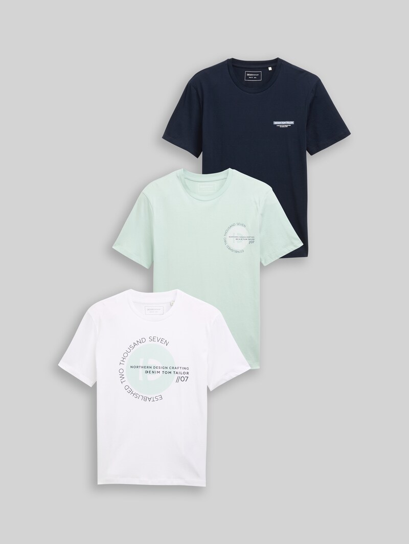 Tom Tailor T-Shirts mit Print im 3er-Pack - Sky Captain Blue