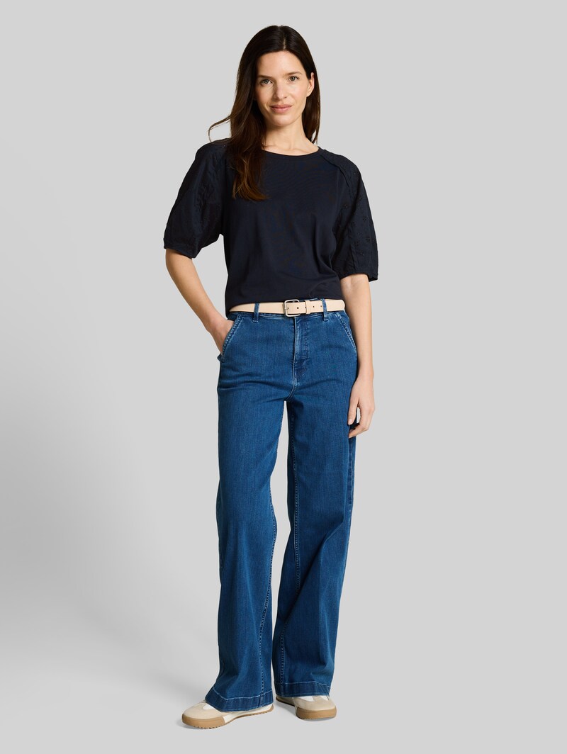 Tom Tailor T-Shirt mit Lochstickereien - Sky Captain Blue