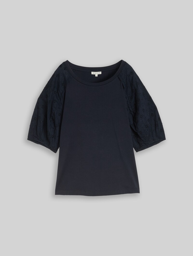 Tom Tailor T-Shirt mit Lochstickereien - Sky Captain Blue