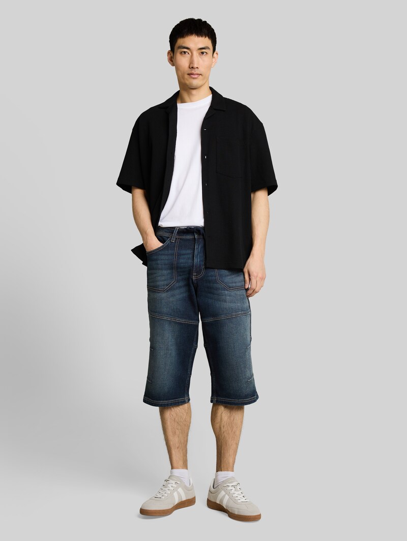 Tom Tailor TTMORRIS RELAXED Overknee Jeans Shorts mit Stretch - Vintage Used Dark Stone Blue