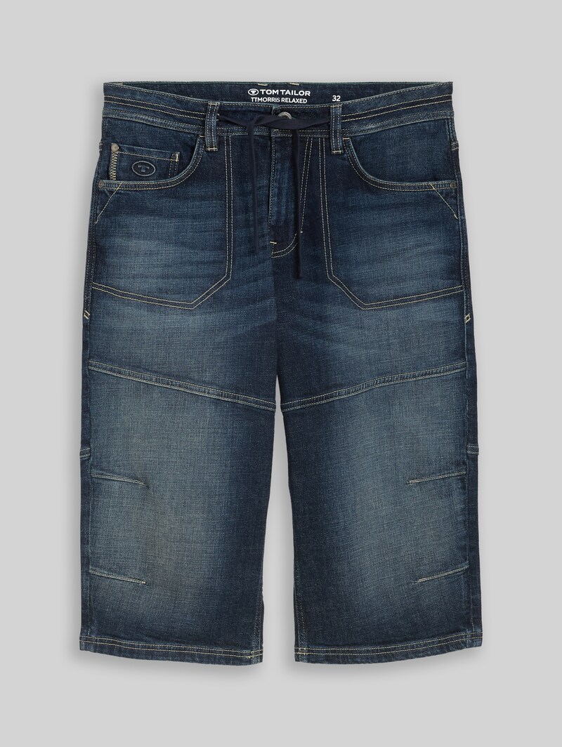 Tom Tailor TTMORRIS RELAXED Overknee Jeans Shorts mit Stretch - Vintage Used Dark Stone Blue