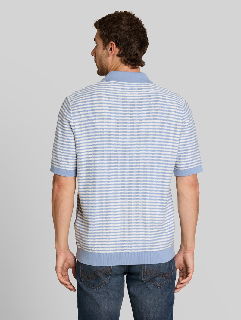 Tom Tailor Strick-Poloshirt mit Streifenmuster - Light Blue White Stripe