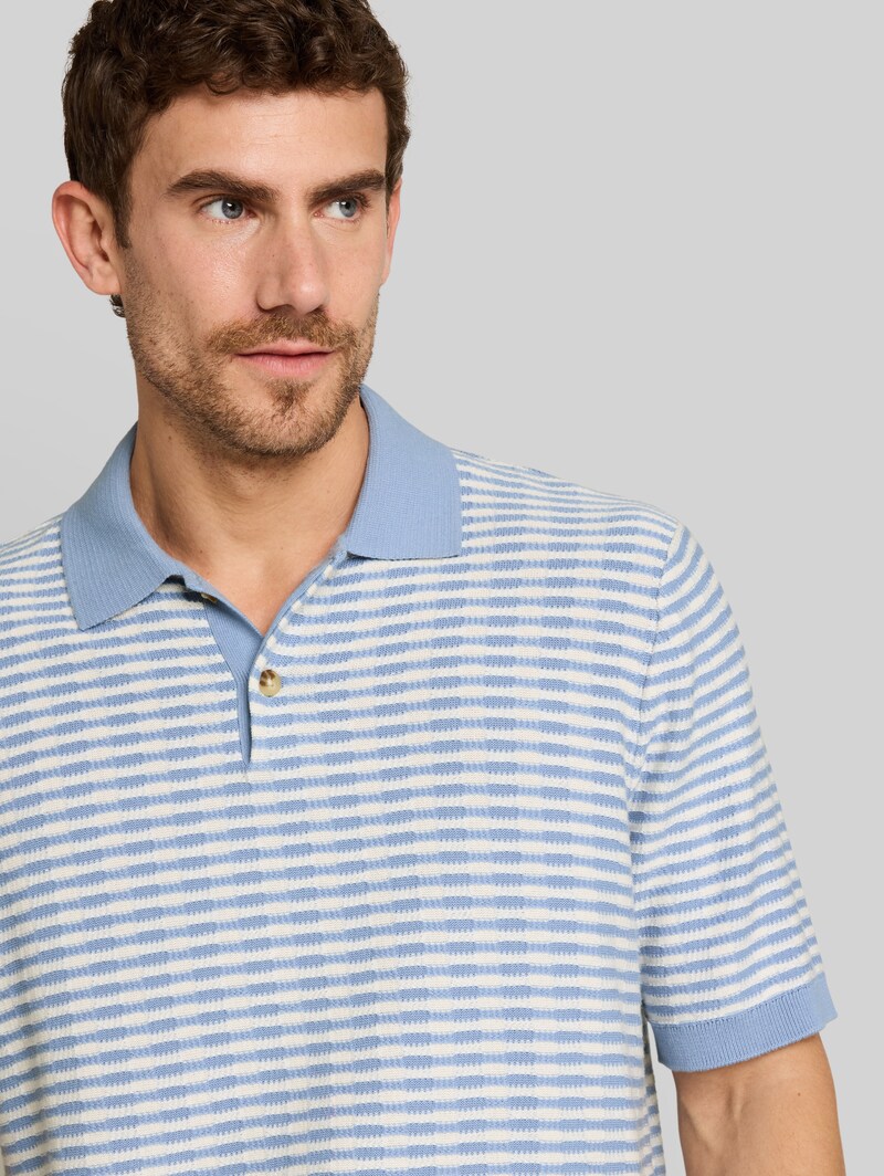 Tom Tailor Strick-Poloshirt mit Streifenmuster - Light Blue White Stripe