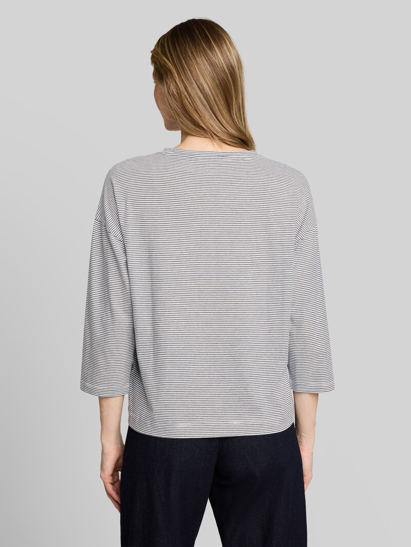 Tom Tailor Loose Fit T-Shirt mit Blumen-Applikation - Small White Navy Stripe