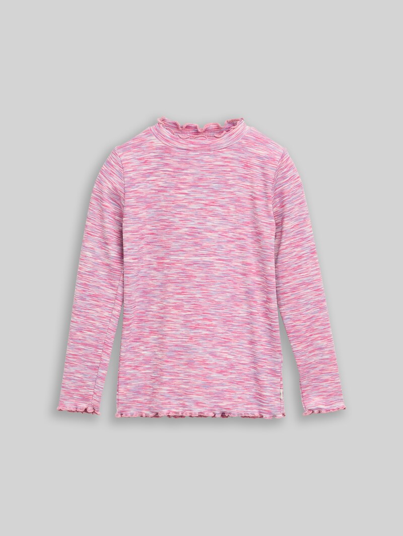 Tom Tailor Langarmshirt in Melange-Optik - Pink Space Dye Texture